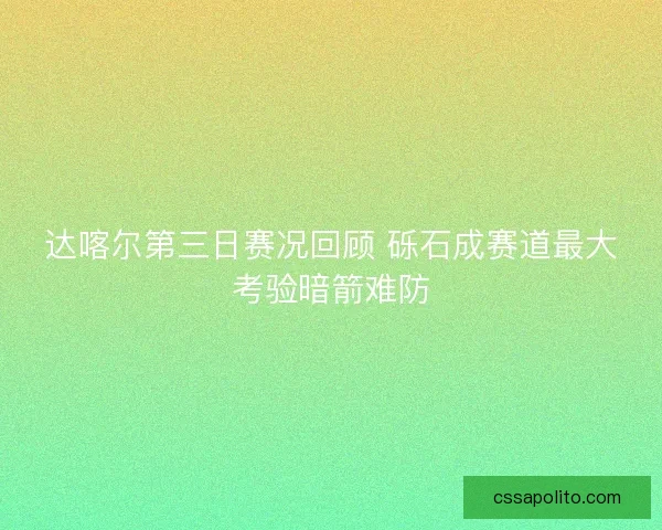 达喀尔第三日赛况回顾 砾石成赛道最大考验暗箭难防